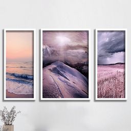 SAF Purple & Blue 3 Pieces Sea Waves & Mountain UV Coated Wall Art-42