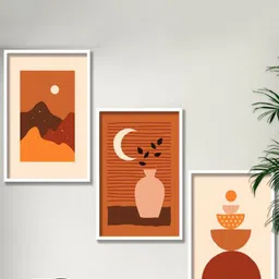 SAF Rust & Brown 3-Pieces Modern Art Printed Framed Wall Art-image-94