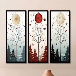 WENS Black & Brown 3 Pieces Synthetic Wooden Floral and Botanical Paintings Wall Art-32