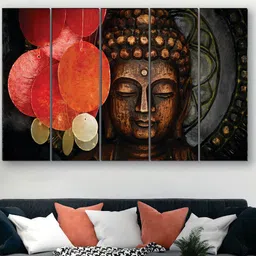 SAF Red & Brown 5 Pieces Buddha UV Textured Painted Wall Arts-17