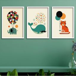 Aura Cream-Coloured & Green 3 Piece Wood Other Wall Paintings-34