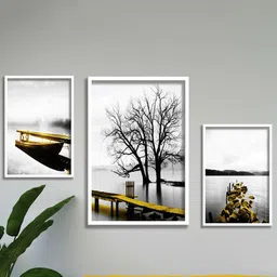 SAF White & Grey 3 Pieces Framed Modern Wall Art-image-83