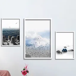 SAF White & Grey 3 Pieces Framed Nature Wall Art-image-78