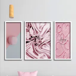 SAF Pink & Grey 3 Pieces Love Theme Painting Wall Art-3
