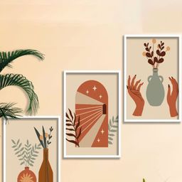 SAF White & Brown 3-Pieces Modern Art Printed Framed Wall Art-image-86