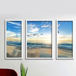 SAF Blue & White 3 Pieces Sea & Waves Painted UV Coating Wall At-image-82
