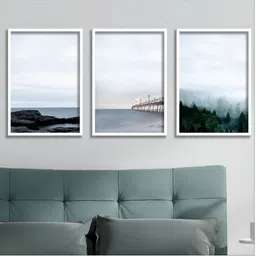 Aura White & Green 3 Piece Wood Floral and Botanical Wall Paintings-image-55