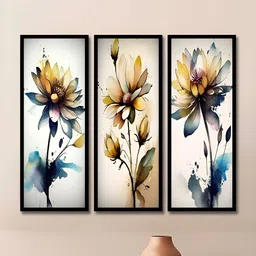 WENS Black & Blue 3 Pieces Synthetic Wooden Floral and Botanical Paintings Wall Art-10
