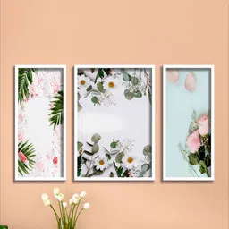 SAF 3-Pcs White & Pink Floral Design MDF Wooden Wall Art-13