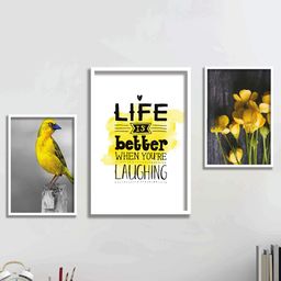 SAF White & Yellow 3 Pieces Motivational Framed Wall Art-image-54