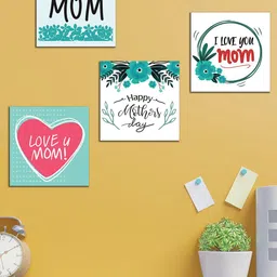WENS Set Of 4 White and Green Love You Mom Wall Art Panels-11