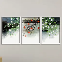 SAF White & Green 3-Pieces Modern Art Printed Framed Wall Art-15