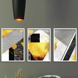 SAF 3-Pcs Yellow & White Abstract Painting Framed Wall Art-2