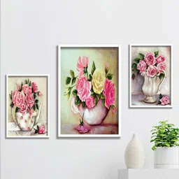 SAF Pink & White 3 Pieces Painting Wall Art-14