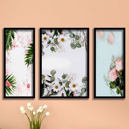 SAF 3 Pieces White & Green Flower Painting Framed Wall Art-image-60