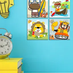 WENS Set Of 4 yellow and grey Cute Cartoon Laminated Wall Art-12