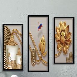 SAF Beige & Black 3 Pieces Flower Wall Art-image-82
