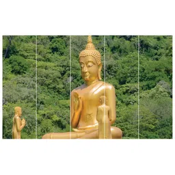 Inephos Yellow & Green 5 Piece Canvas Religious Wall Paintings-13