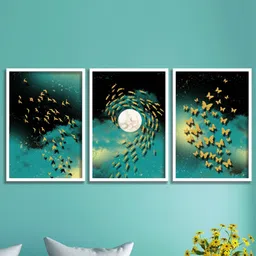 SAF 3-Pcs Blue & Black Modern Art Painting Wall Art-image-71