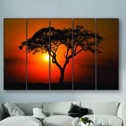 SAF Black & Red 5 Pieces Nature Scenery UV Textured MDF Wall Art Painting-image-98