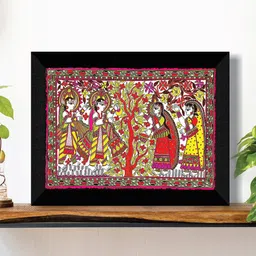 SAF Red & Yellow Madhubani Traditional Painting Framed UV Coating Wall Art-image-61