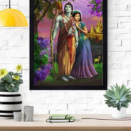 Gallery99 Purple & Green Radha Krishna Painted Framed Wall Art-image-84
