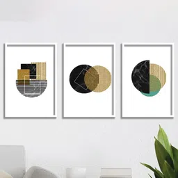 SAF White & Brown 3 Pieces Abstract Printed Wall Art-image-45