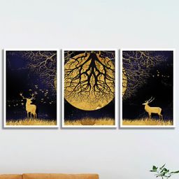 SAF Blue & Brown 3-Pieces Nature Wall Printed Framed Wall Art-image-96