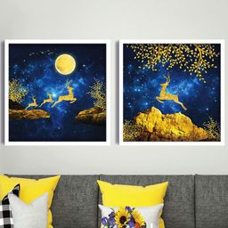 SAF Blue & Yellow 2-Pieces Modern Art Printed Framed Wall Art-image-18