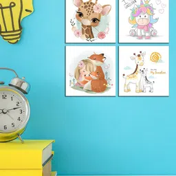 WENS Set of 4 White and Brown Cute Cartoon Wall Panels-17