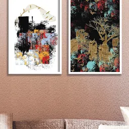 SAF White & Black 2 Pieces Abstract Painting Wall Arts-15