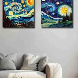 SAF Yellow & Blue 2 Pieces Abstract Printed Canvas Wall Art-41