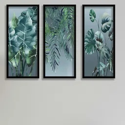 SAF Grey & Green 3 Pieces Tropical Leaves Painting Wall Arts-17