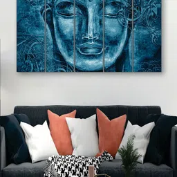 SAF Blue 5 Pieces Buddha UV Textured Painting Wall Art-13