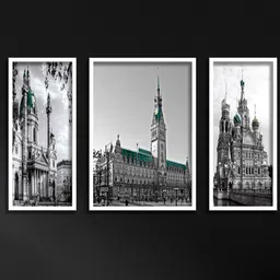 SAF 3 Pieces Grey & White Abstract Buildings Painting UV Coating Wall Art-picture-34