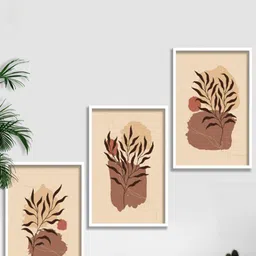 SAF Beige & Brown 3-Pieces Modern Art Printed Framed Wall Art-5