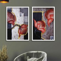 SAF White & Red 2-Pieces Abstract Printed Framed Wall Art-23