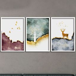 SAF 3Pcs White & Grey 300GSM Framed Modern Art Wall Painting-2
