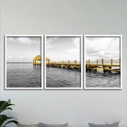SAF Grey & Yellow 3 Pieces Modern Art Framed Wall Art-23