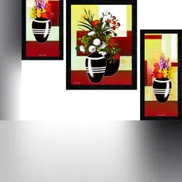 PnF Charcoal & Red 3 Pieces Wooden Floral and Botanical Wall Paintings-image-41