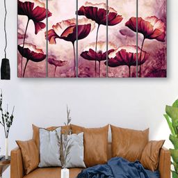 SAF Pink & Red 5 Pieces Preety Flower UV Textured MDF Wall Art Painting-11