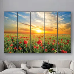 SAF Blue & Green 5 Pieces Preety Flower UV Textured MDF Wall Art Painting-image-81