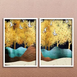SAF Black & Blue 2 Pieces Nature Painting Wall Arts-2