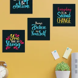 WENS Set of 4  White and yellow  Inspirational Quotes Wall Panels-30