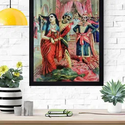 Gallery99 Red & Blue Panchali Vastraharan Texture Paper Framed Wall Art-image-30