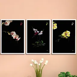 SAF Yellow & Black 3 Pieces Floral Painting Framed Wall Art-image-4