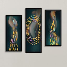 SAF Green & Yellow 3 Pieces Fish Painting Wall Art-image-11