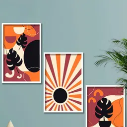 SAF White & Orange 3-Pieces Modern Art Printed Framed Wall Art-picture-34
