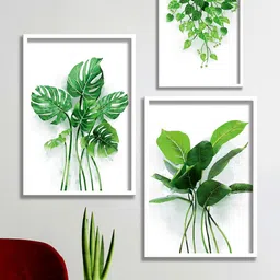 SAF 3Pcs White & Green Leaves Modern Art Framed Wall Art-27
