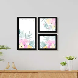 999Store 3 Pieces White & Pink Flower Painting Wall Art-image-71